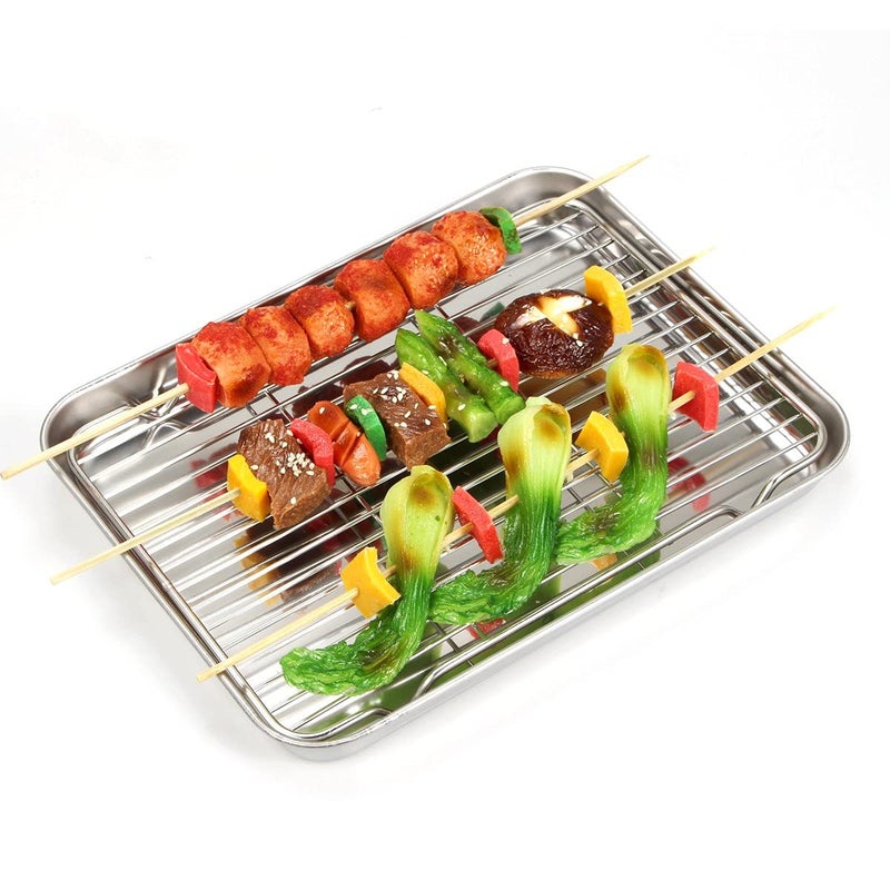 Zacfton Baking Sheet with Cooling Rack (1 Cookie Sheet + 1 Baking Rack), Stainless Steel Small Baking Sheet Pan with Wire Rack, Toaster Oven Pans Size 10.4 x 8 x 1 Inch, Non-toxic & Heavy Duty & Non-stick - Image 5